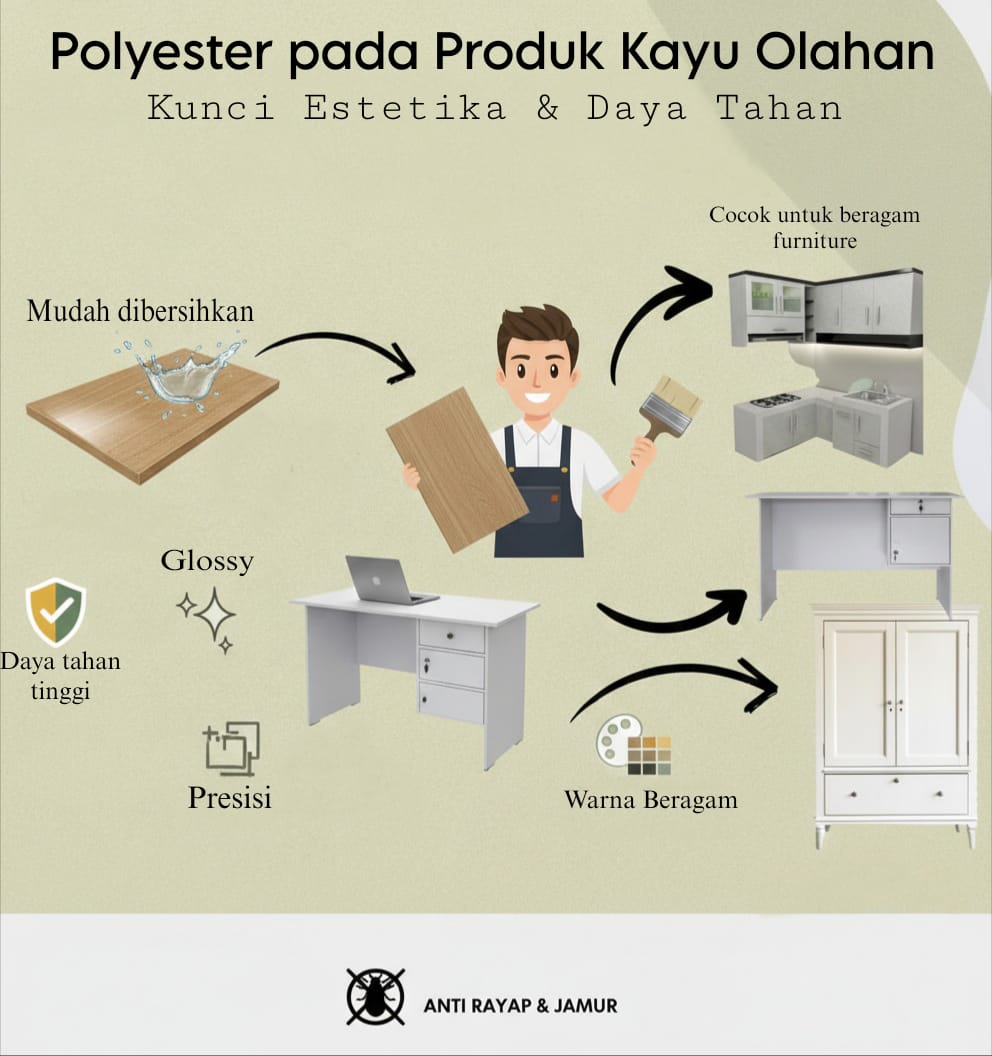 Koleksi furniture kayu olahan dengan lapisan polyester dari Mulia HPL